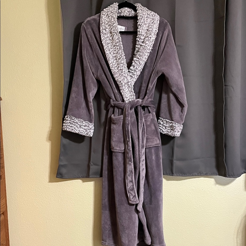 Midnight by Carole Hochman Plush Shawl Collar Long Robe in purple